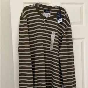 St. John's Bay Green and White Striped Henley Shirt